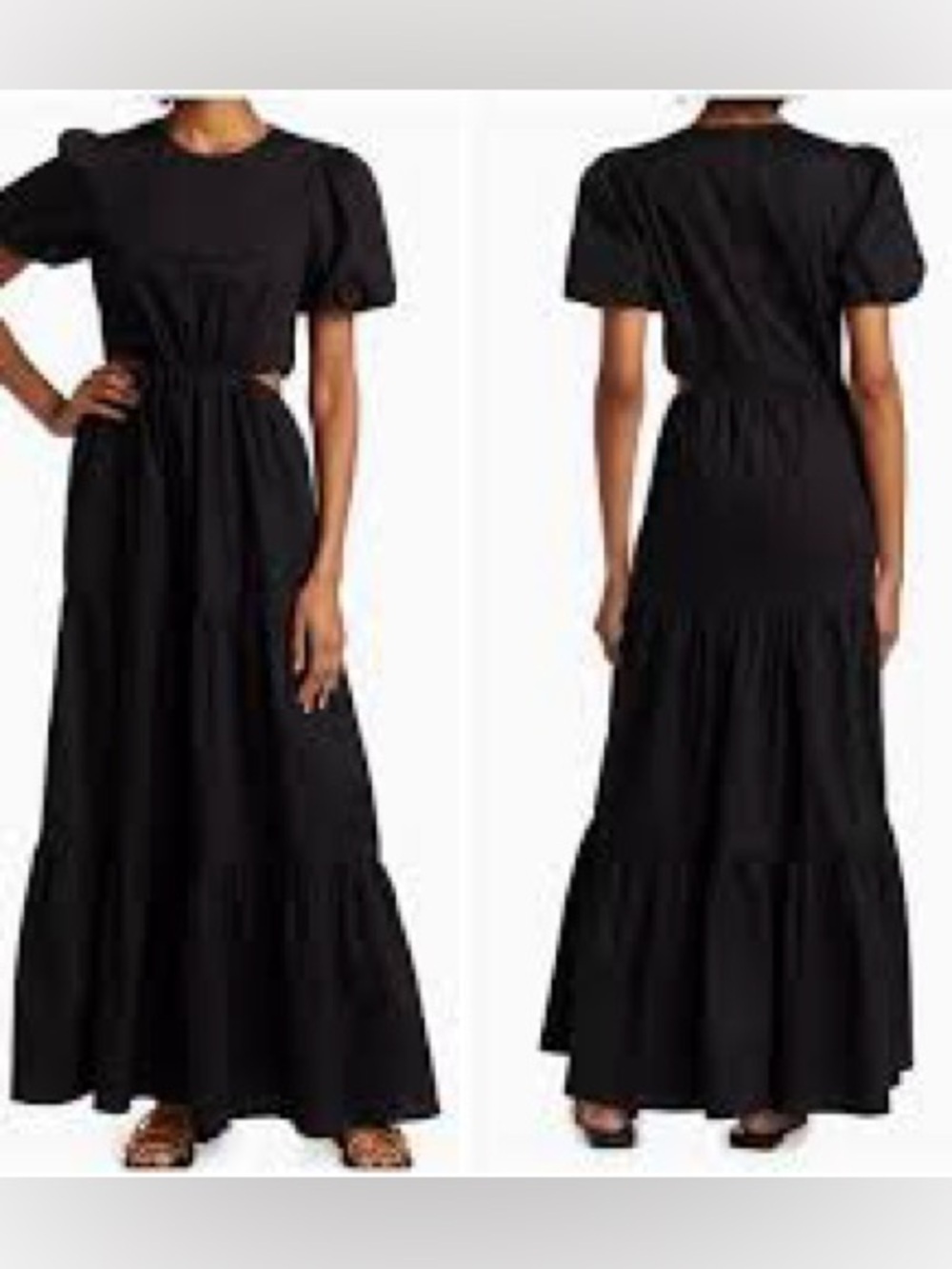 WAYF Plaza Cut Out Tiered Black Maxi Romantic Dress Size Small